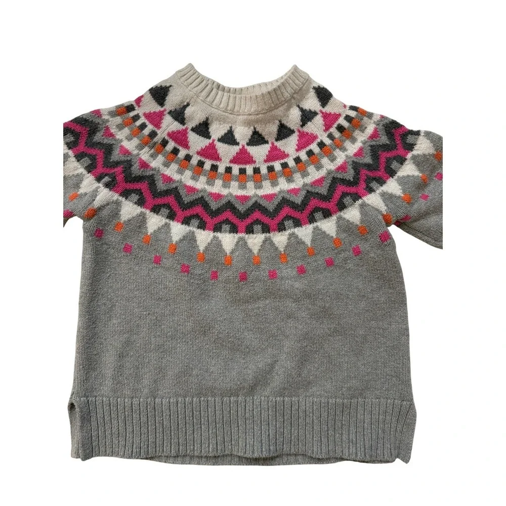 Gap Kids Fair Isle Sweater Girls XS 4-5T Gray Pink Orange Geometric BOHO Pattern